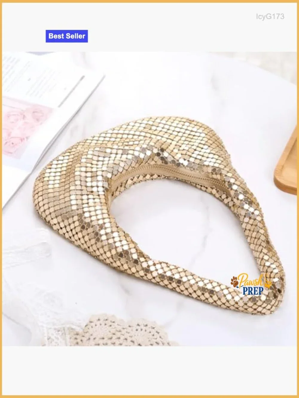 Metallic Moon-Shaped Hobo Bag for Evening Events